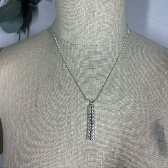 Nine West Jewelry - Nine West | Vertical Diamond Bar Silver Necklace Pendant Crystals